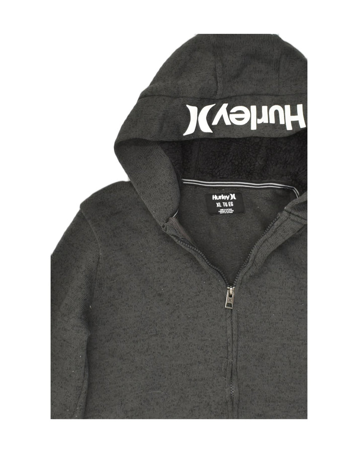 HURLEY Boys Zip Hoodie Sweater 12-13 Years XL Grey Flecked Polyester | Vintage Hurley | Thrift | Second-Hand Hurley | Used Clothing | Messina Hembry 