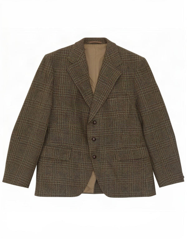 Harris Tweed Veste blazer à 3 boutons pour homme UK 38 Kaki pied-de-poule moyen