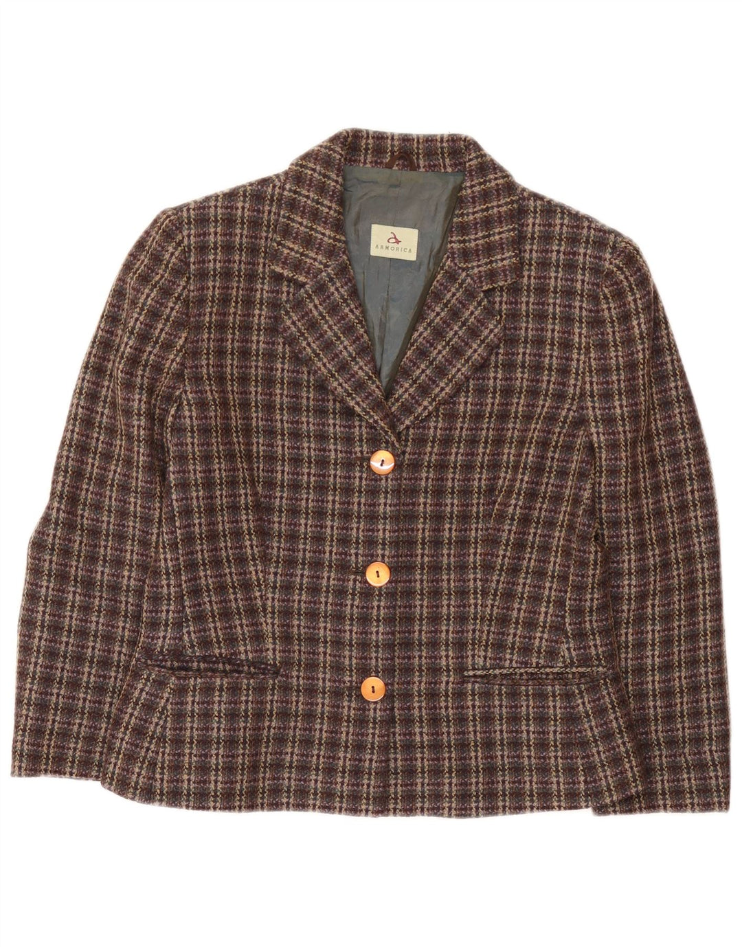 Armorica Veste Blazer 3 Boutons Femme IT 44 Laine à Carreaux Marron Moyen