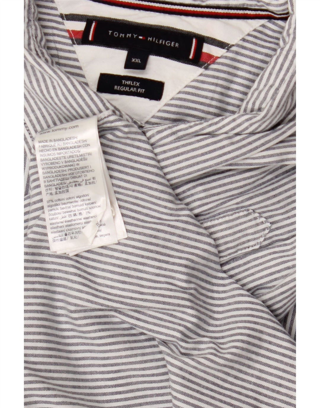 TOMMY HILFIGER Chemise coupe classique pour homme 2XL en coton à fines rayures gris