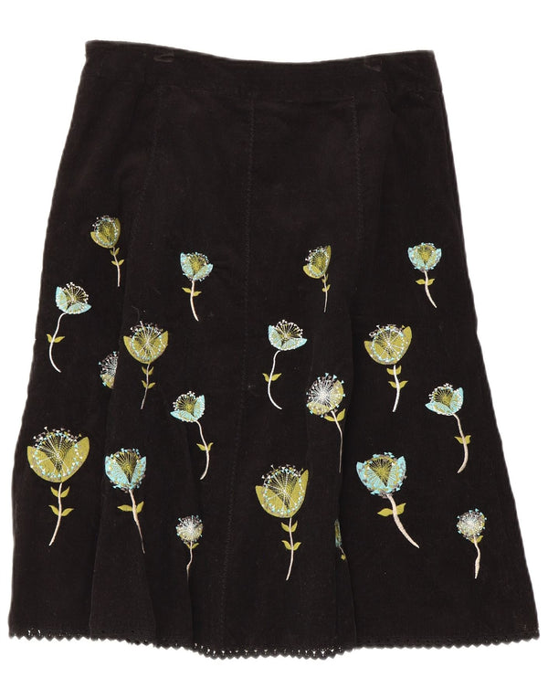 Laura Ashley Womens Corduroy Skirt UK 12 Medium W32 Black Floral Cotton