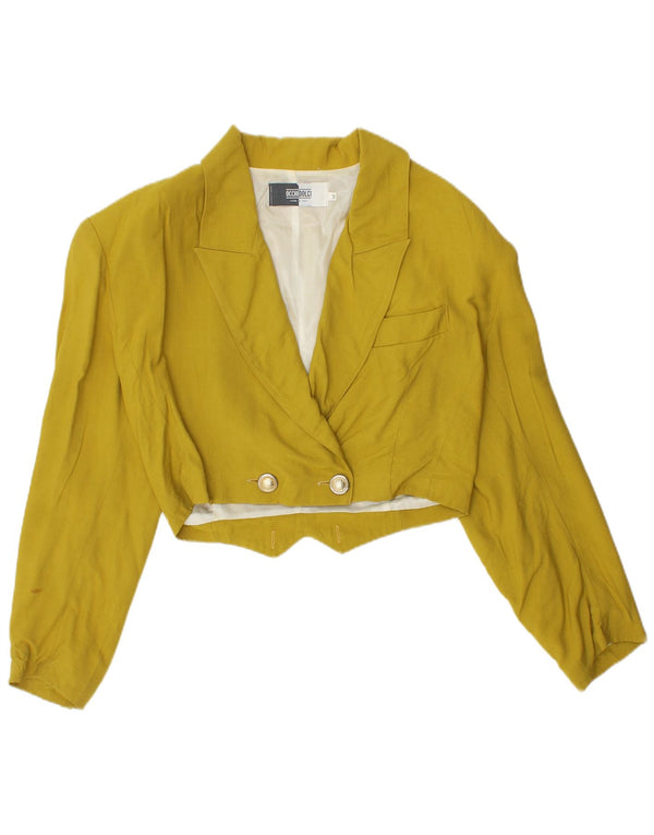 vintage Femmes Crop Double Breasted Blazer Veste UK 12 Kaki Moyen