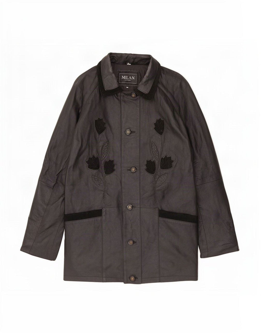 Milan Manteau en cuir pour femme UK 12 Medium Noir Floral