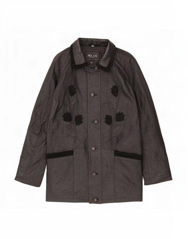 Milan Manteau en cuir pour femme UK 12 Medium Noir Floral