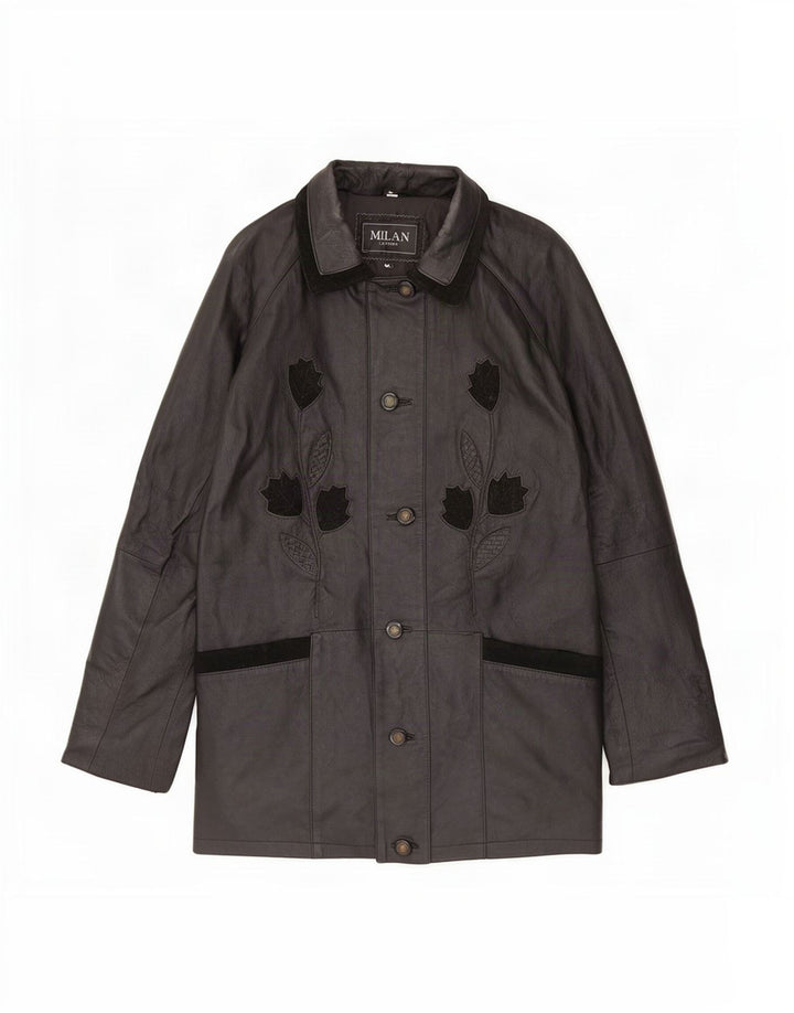 Milan Manteau en cuir pour femme UK 12 Medium Noir Floral
