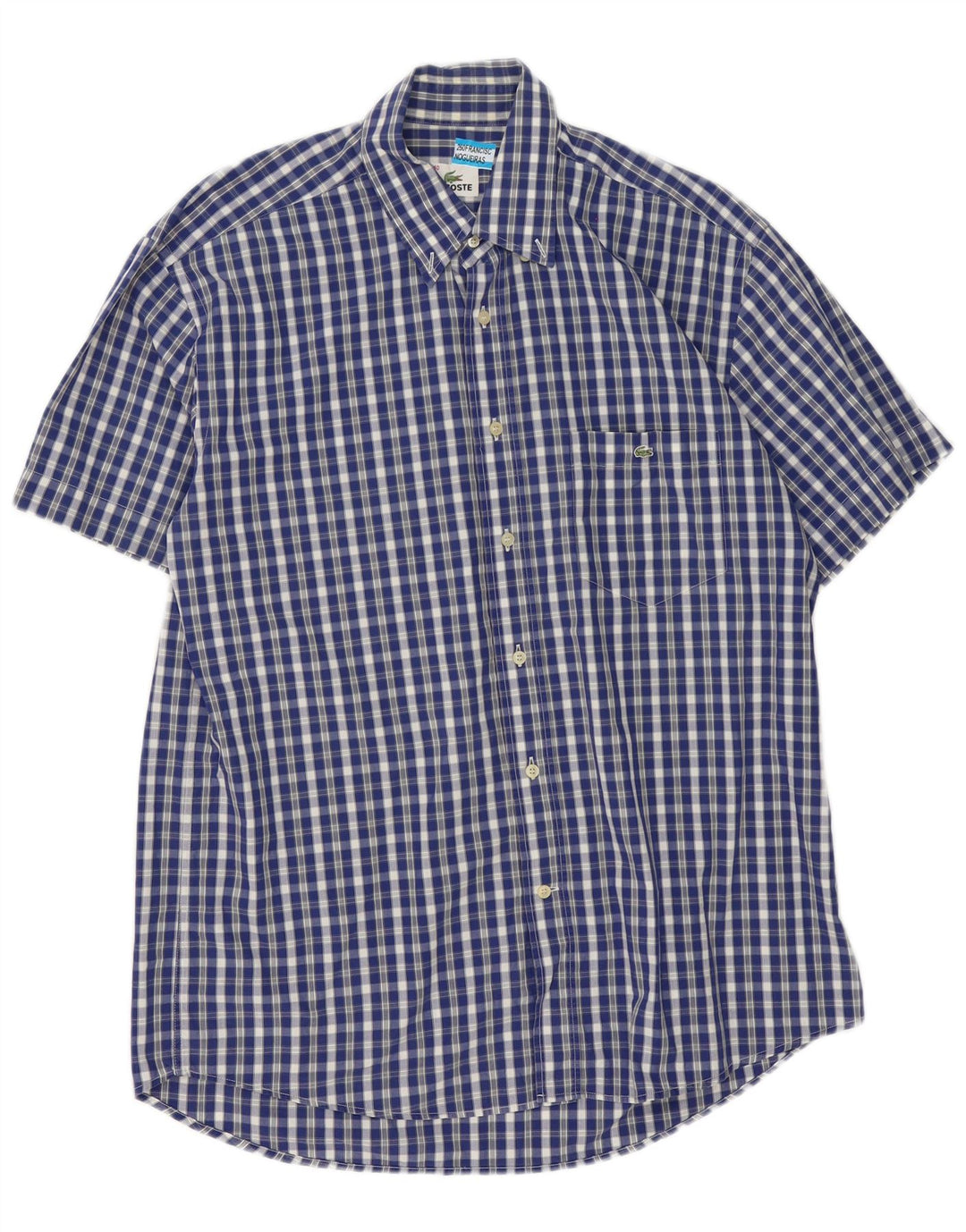 Lacoste Chemise à manches courtes pour hommes Taille 40 Coton vichy bleu moyen