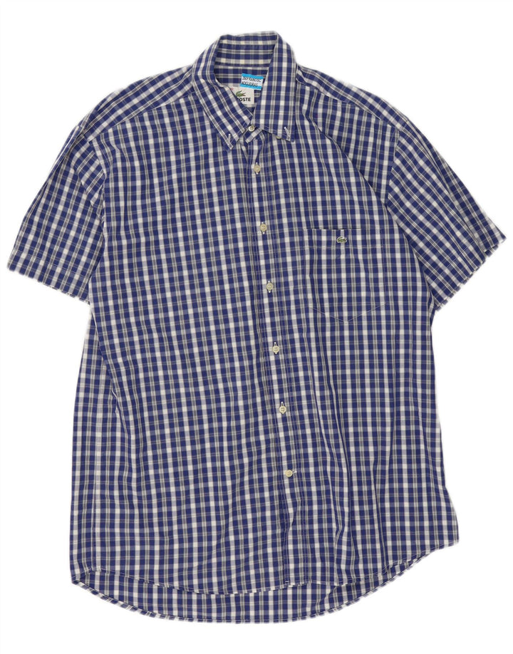 Lacoste Chemise à manches courtes pour hommes Taille 40 Coton vichy bleu moyen
