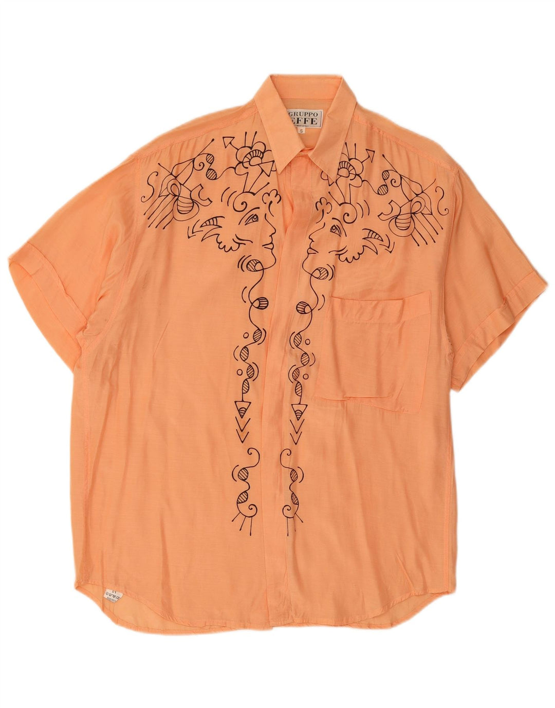 VINTAGE Chemise graphique à manches courtes pour hommes petite viscose orange