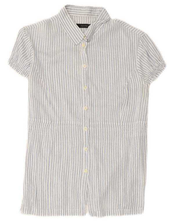 CALVIN KLEIN JEANS Chemise à manches courtes pour femme UK 12 Bleu moyen à fines rayures