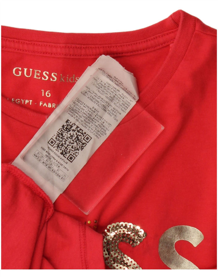 GUESS T-Shirt Graphique Fille 15-16 ans Rouge Coton