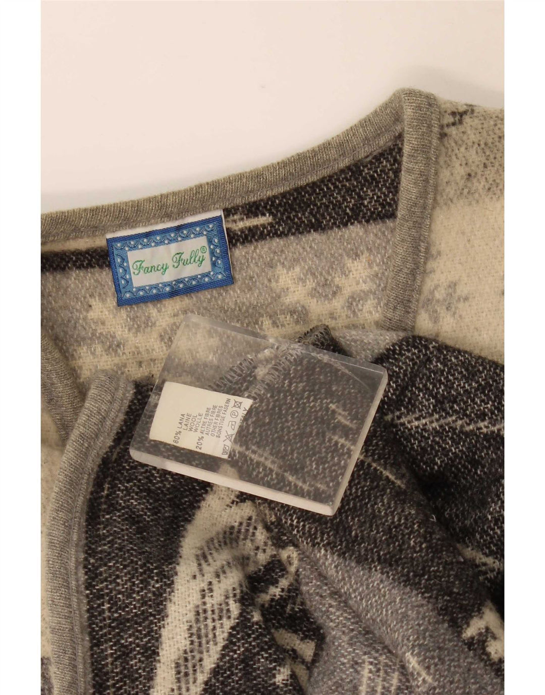 vintage Homme Graphique Sans Manches Cardigan Pull Laine Gris Moyen