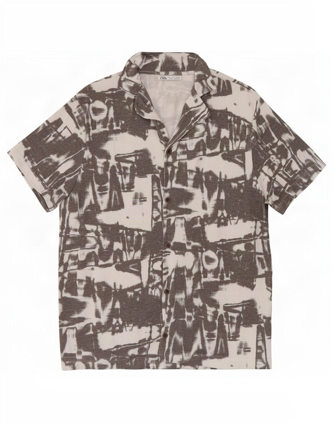 Zara Chemise à manches courtes à motif abstrait pour hommes Petit gris Polyester