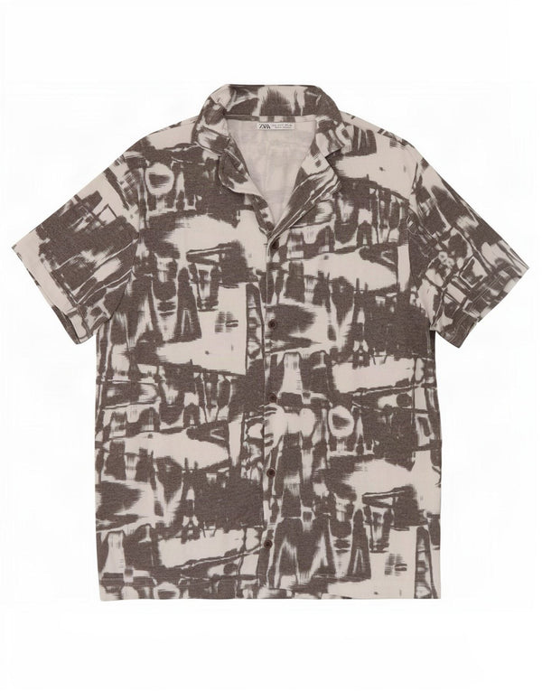 Zara Chemise à manches courtes à motif abstrait pour hommes Petit gris Polyester