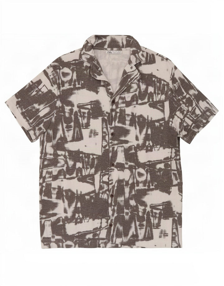 Zara Chemise à manches courtes à motif abstrait pour hommes Petit gris Polyester