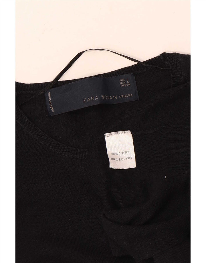 Zara Femme Top Manches Longues UK 14 Large Noir Coton
