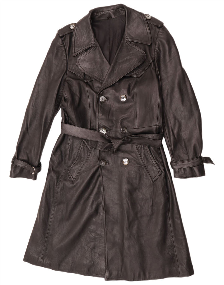 vintage Mens Double Breasted Trench Coat UK 36 Petit Noir