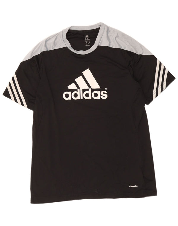 Adidas Hommes Climalite Graphic T-Shirt Top Large Noir Colorblock Polyester