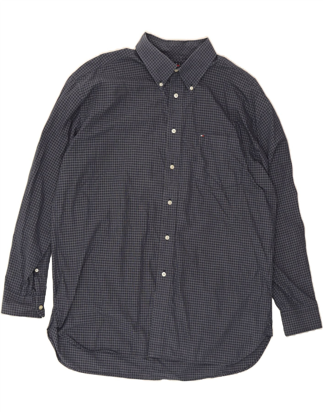 TOMMY HILFIGER Mens Shirt XL Navy Blue Check Cotton Vintage Tommy Hilfiger and Second-Hand Tommy Hilfiger from Messina Hembry 