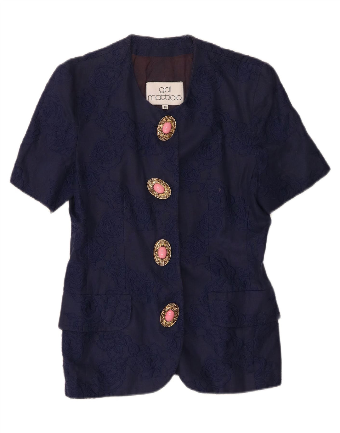 Gai Mattiolo Veste blazer à manches courtes pour femme IT 48 XL Bleu marine Lin