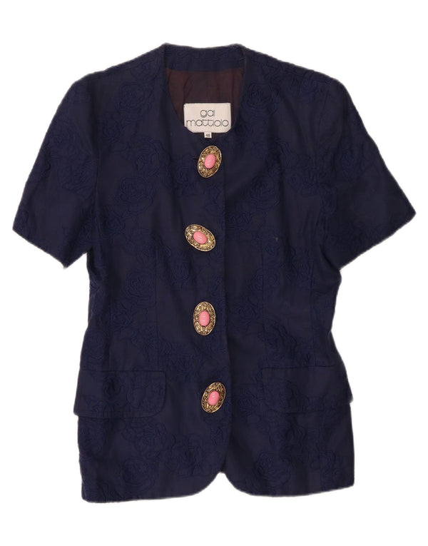 Gai Mattiolo Womens Short Sleeve Blazer Jacket IT 48 XL Navy Blue Linen