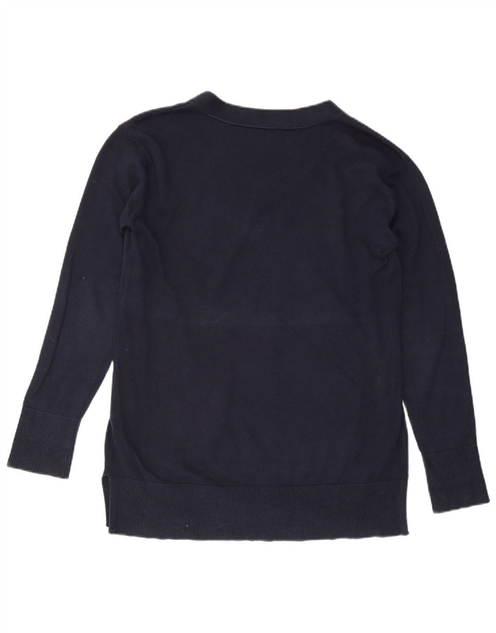 TOMMY HILFIGER Pull col en V pour femme UK 14 Bleu marine moyen Coton