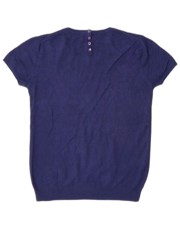 Zara Pull à manches courtes et col rond pour femme UK 12 Bleu marine moyen