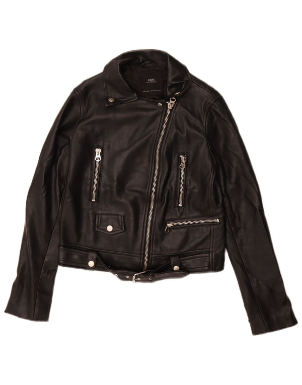 Zara Veste de motard en simili cuir pour femme UK 6 XS Noir Polyuréthane