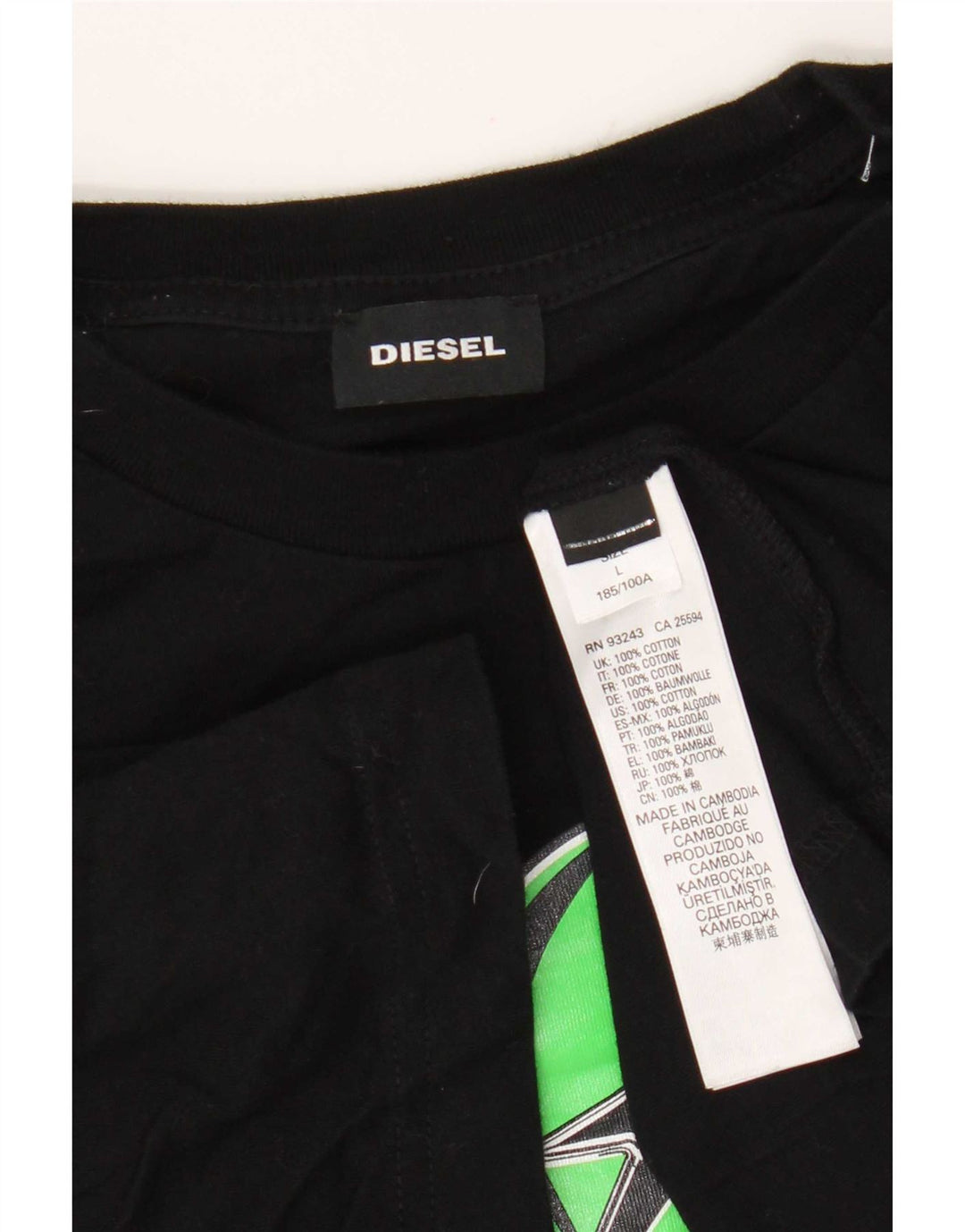 Diesel T-Shirt Graphique Homme Grand Noir Coton