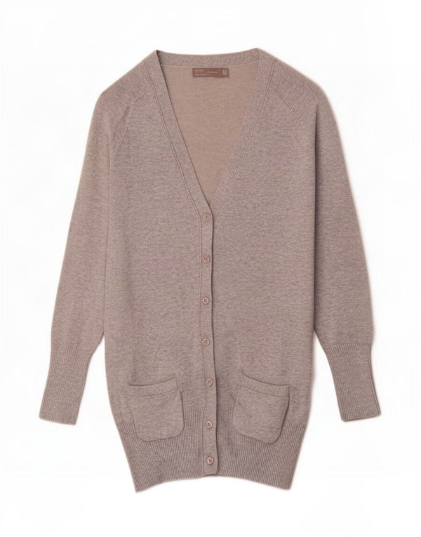 Zara Womens Longline Cardigan Sweater UK 10 Petit Gris Coton