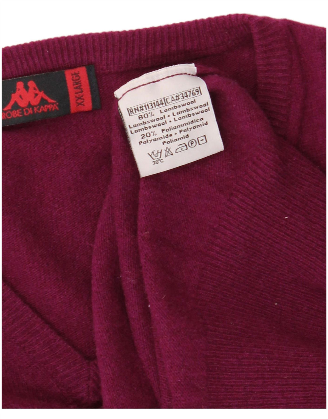 KAPPA Pull col V pour homme 2XL Violet en laine d'agneau