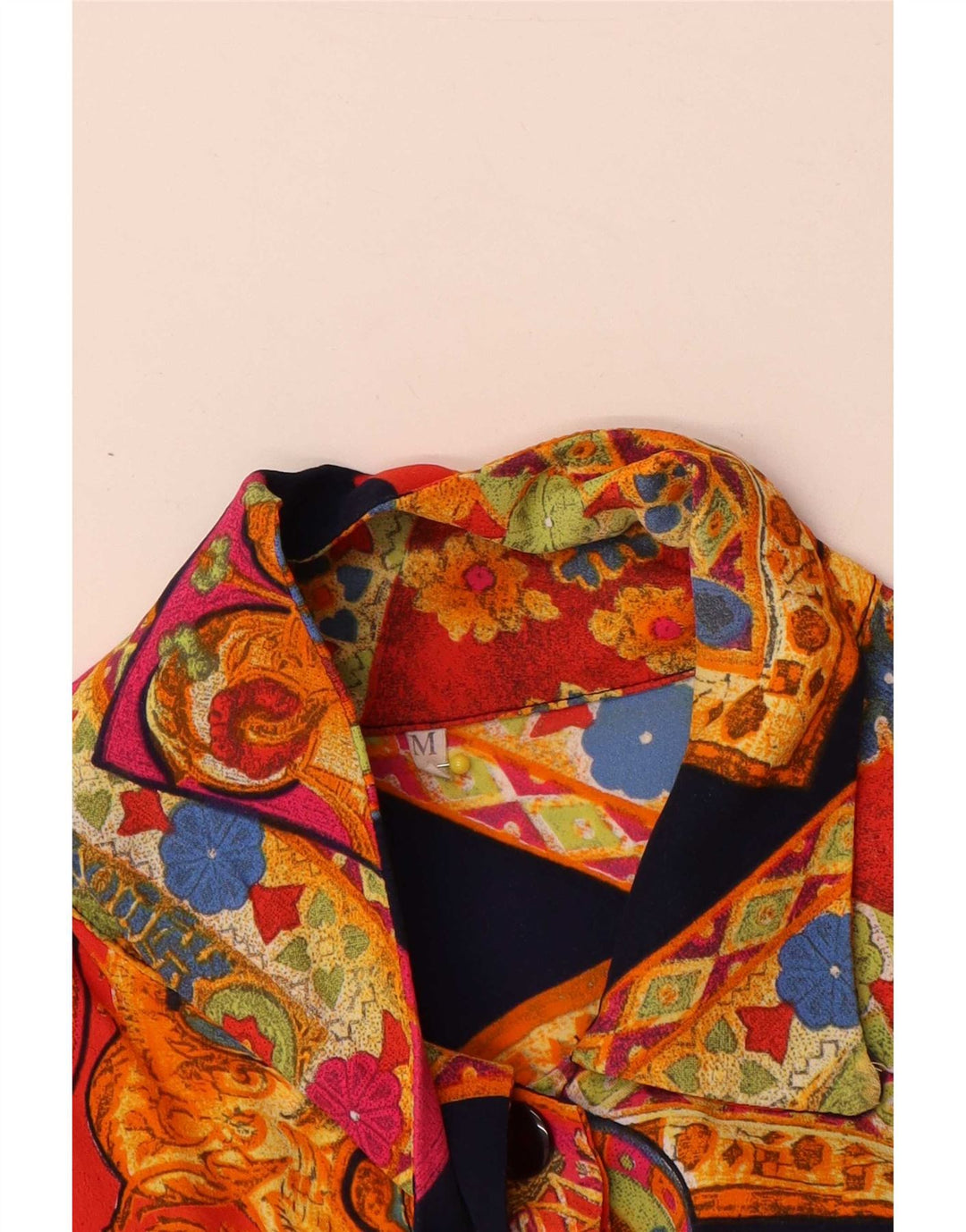 vintage Femme Chemise à manches courtes UK 14 Moyen Multicolore Géométrique