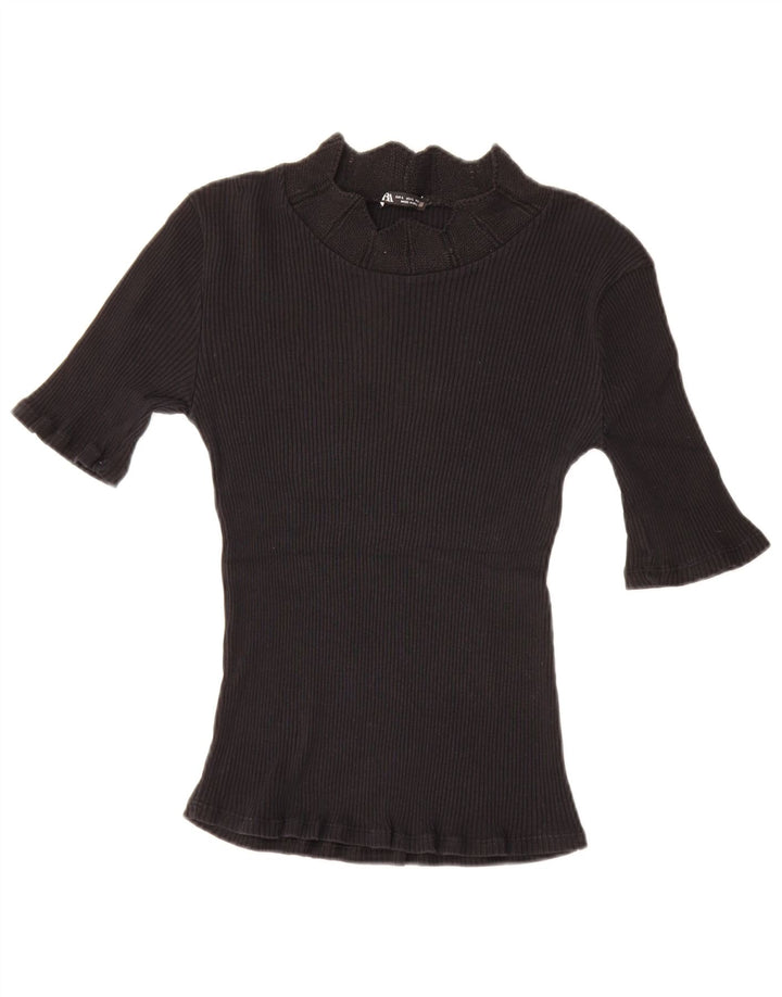 Zara T-Shirt Femme Top UK 14 Large Noir