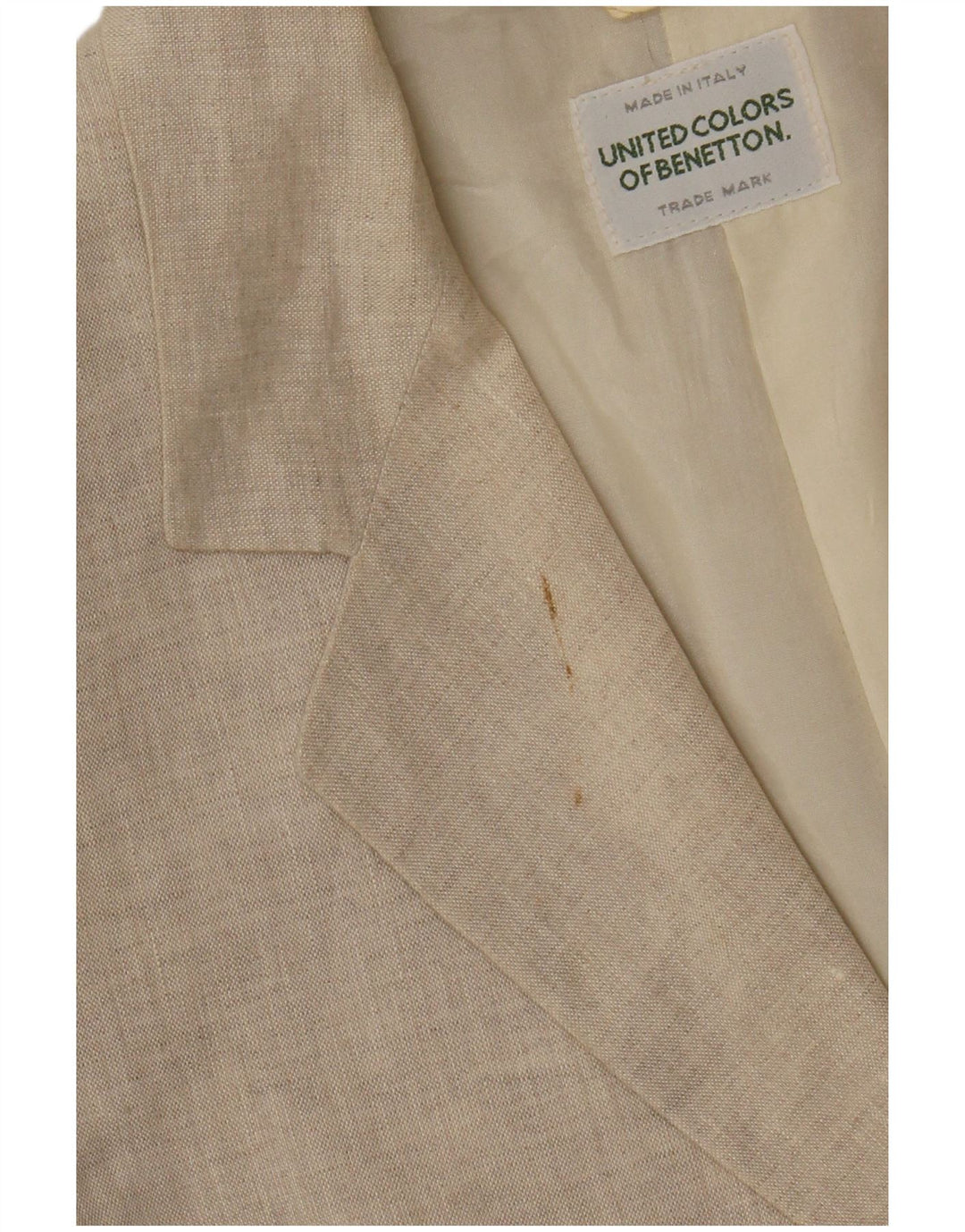 Benetton Veste Blazer 2 Boutons Femme IT 40 Petit Lin Beige