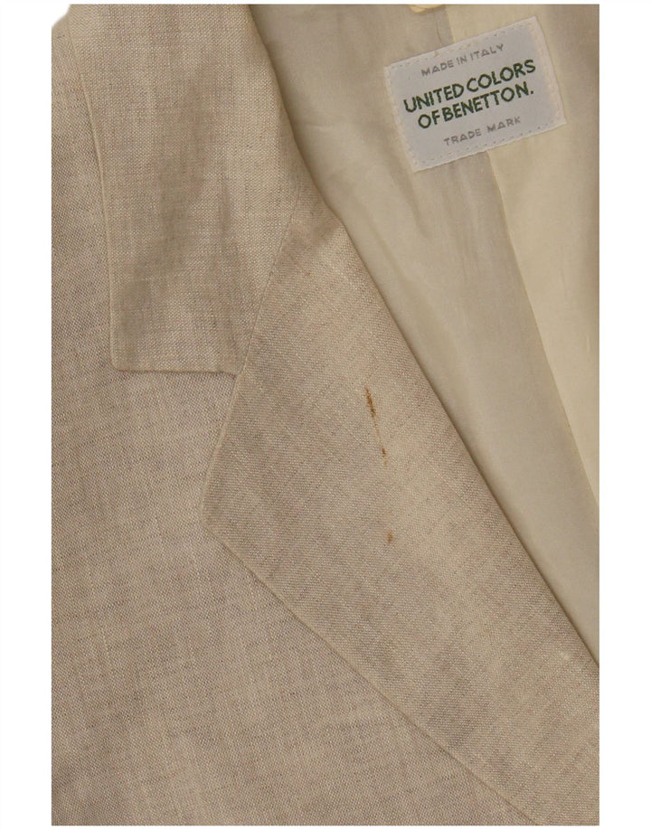 Benetton Veste Blazer 2 Boutons Femme IT 40 Petit Lin Beige