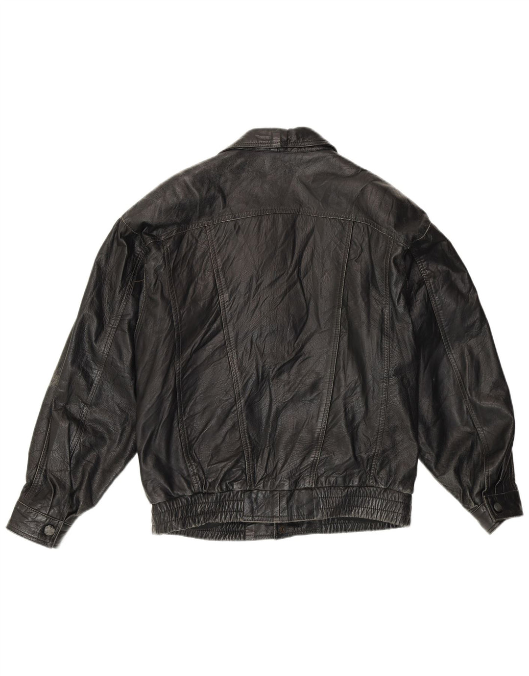 Veste Bomber En Cuir Homme Vintage IT 48 Cuir Noir Moyen