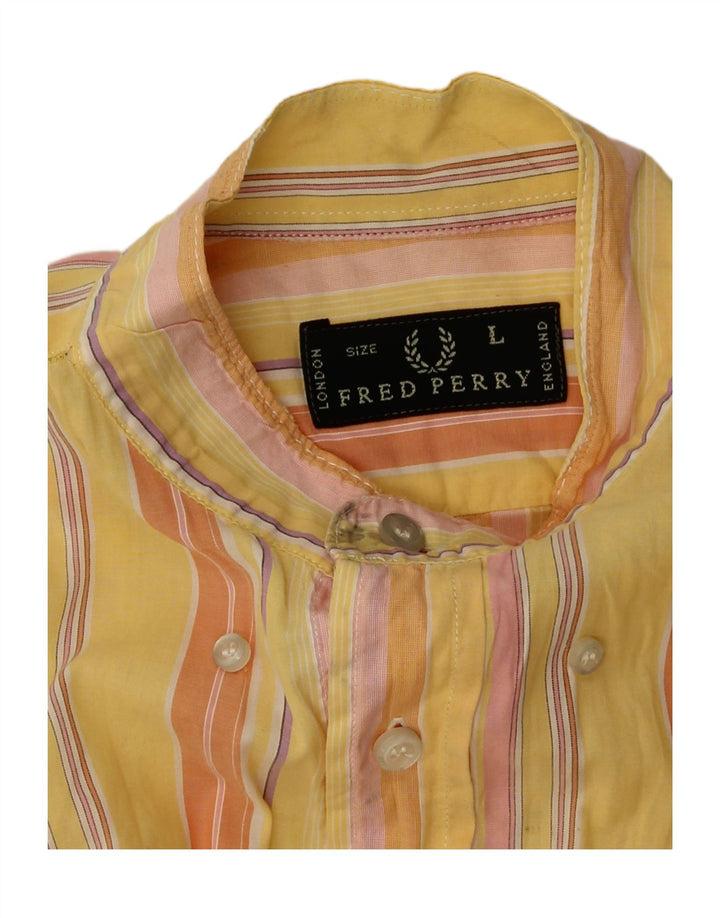FRED PERRY Mens Shirt Large Yellow Striped Vintage Fred Perry and Second-Hand Fred Perry from Messina Hembry 