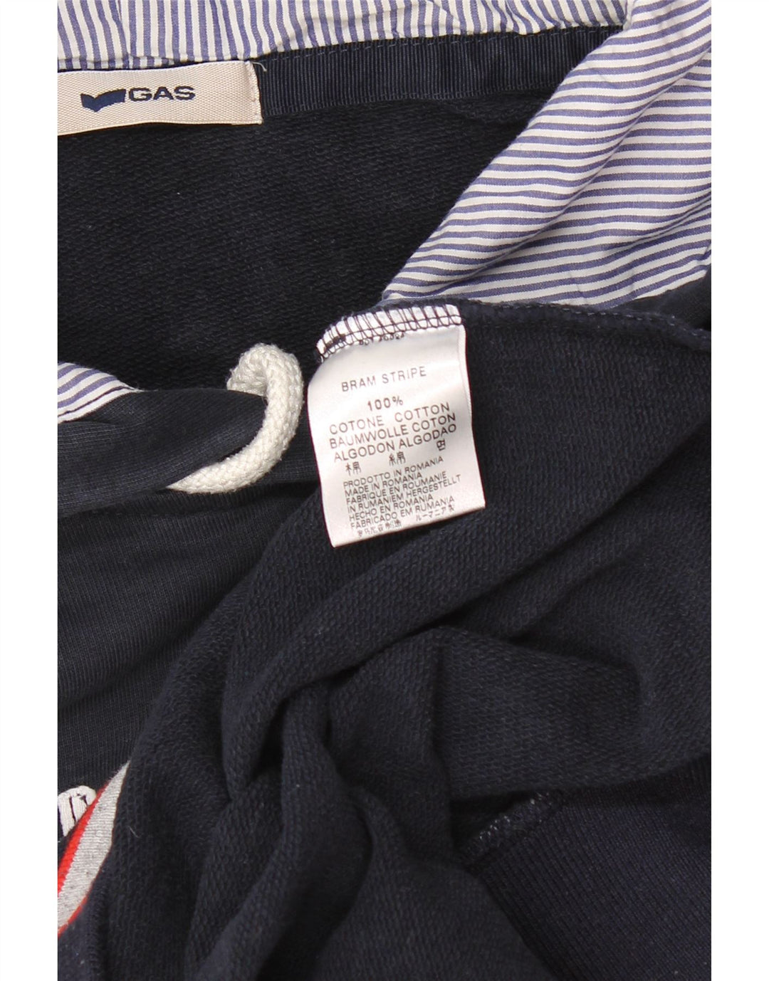 GAS Pull à capuche graphique pour homme en coton bleu marine Taille L