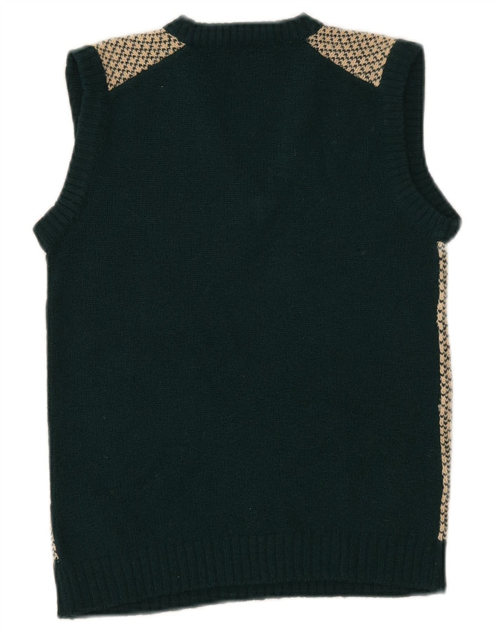 VINTAGE Femmes Crop Vest Débardeur UK 4 XS Vert Fair Isle