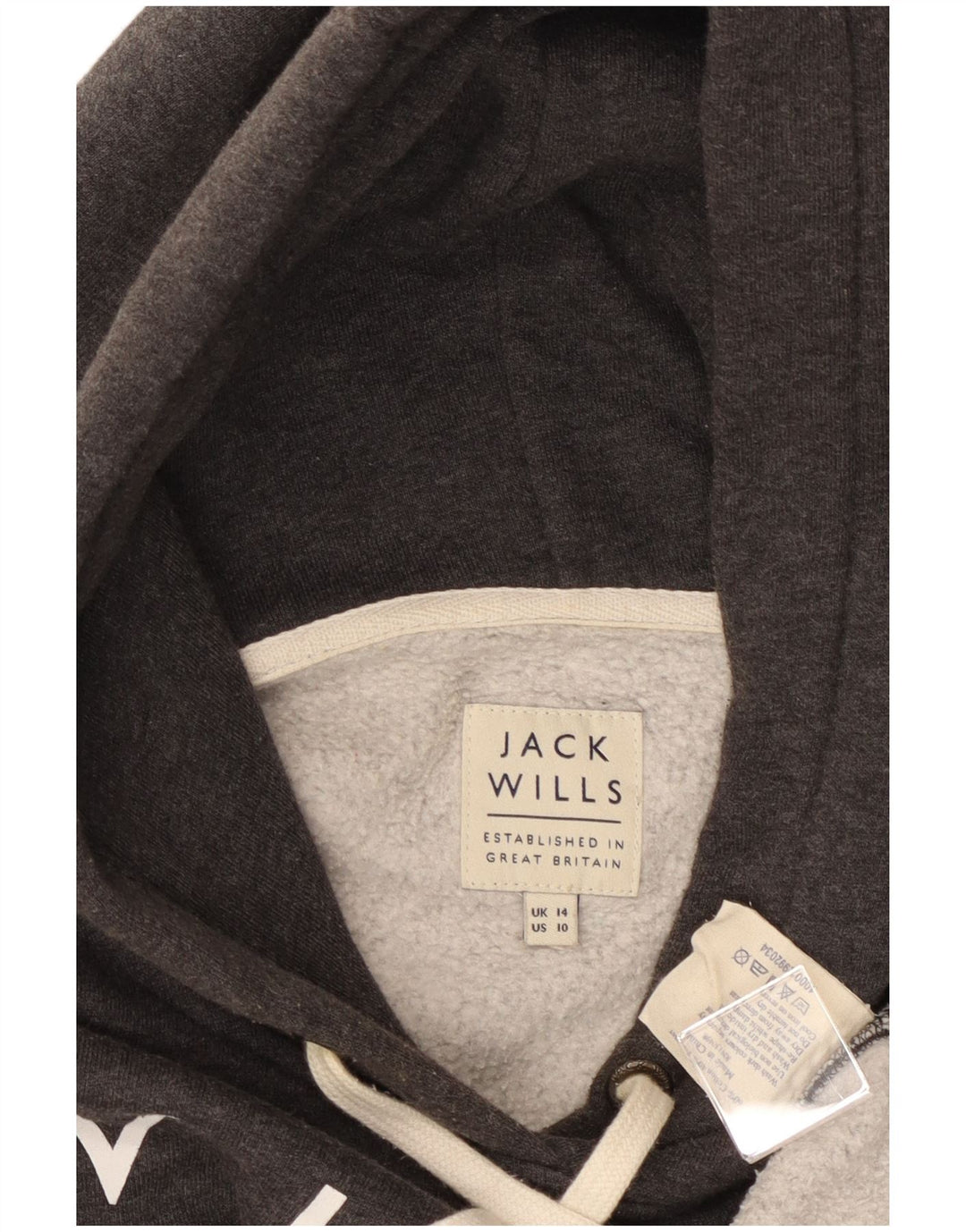 JACK WILLS Pull à capuche graphique pour femme UK 14 Grand coton gris