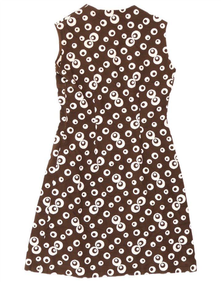 Robe trapèze sans manches à motif abstrait vintage pour femmes UK 8 Petit Marron