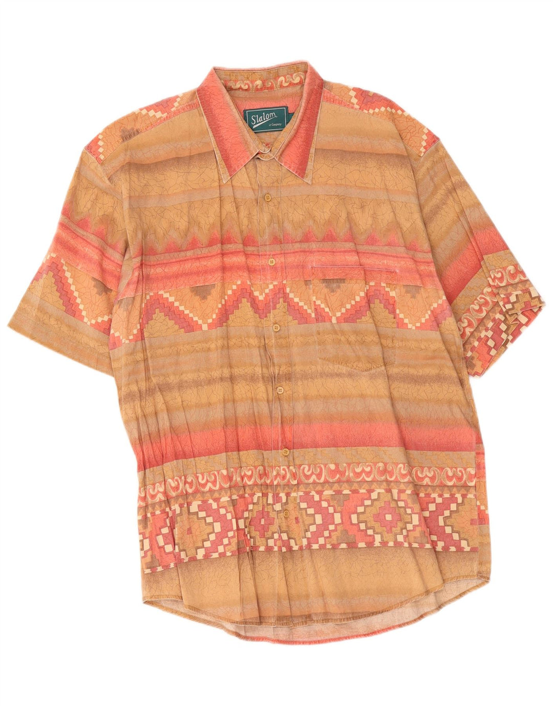 vintage Chemise à manches courtes pour hommes XL Beige Géométrique