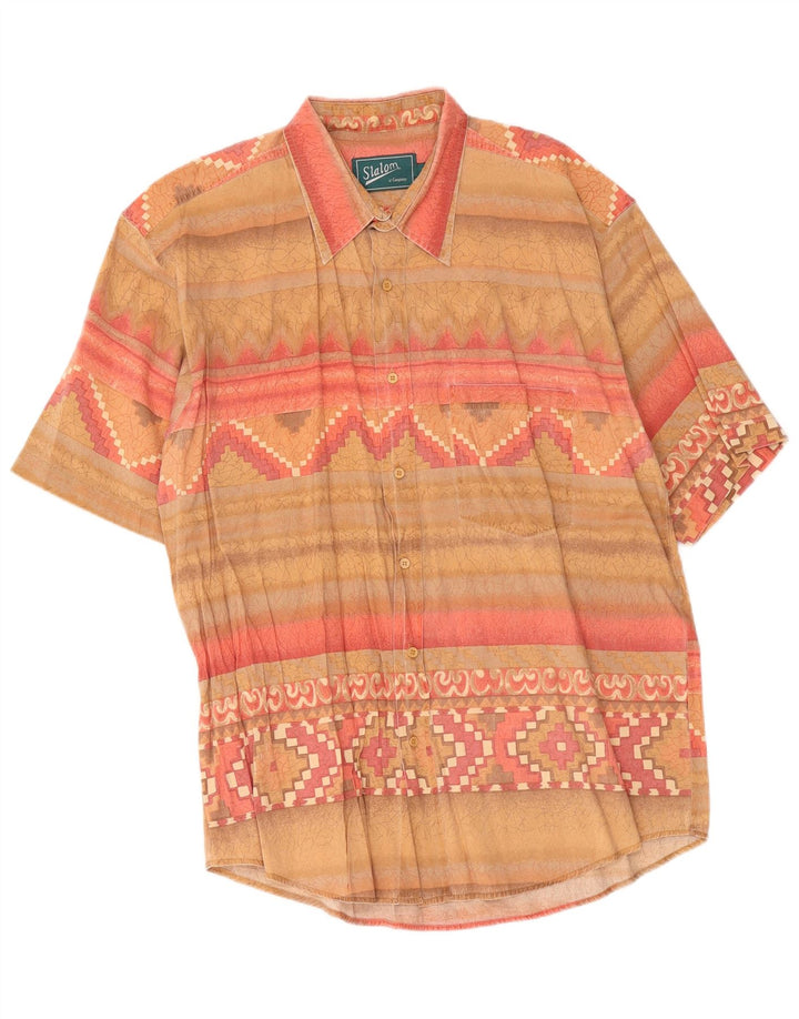 vintage Chemise à manches courtes pour hommes XL Beige Géométrique