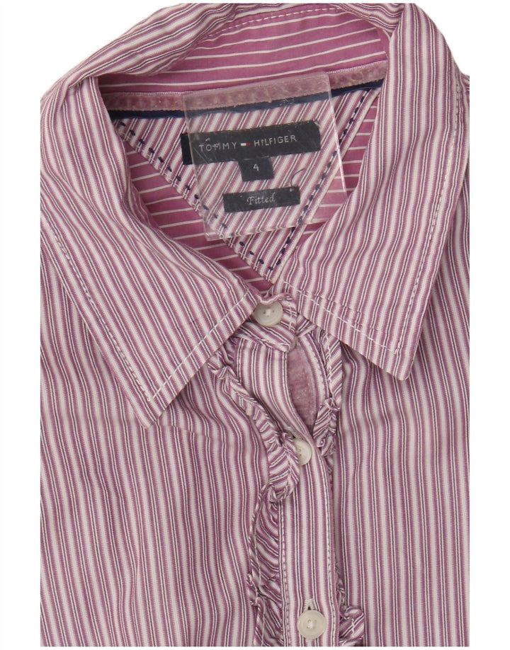 Tommy Hilfiger Chemise ajustée à volants sur le devant pour femme US 4 Petites rayures violettes