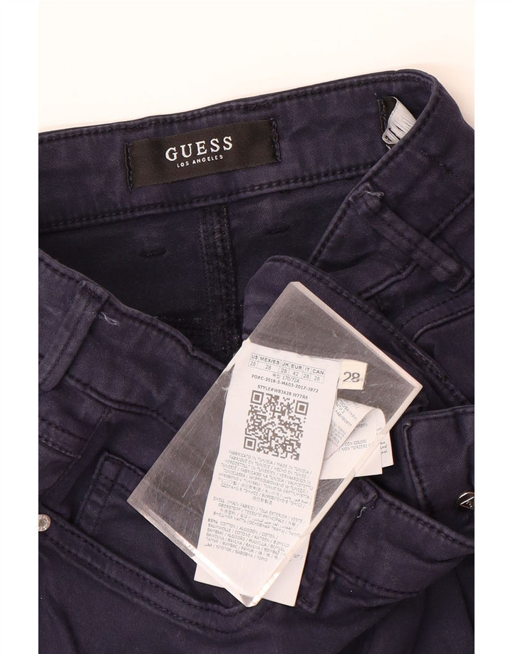 GUESS Pantalon décontracté skinny taille haute pour femme W28 L30 Bleu marine Coton