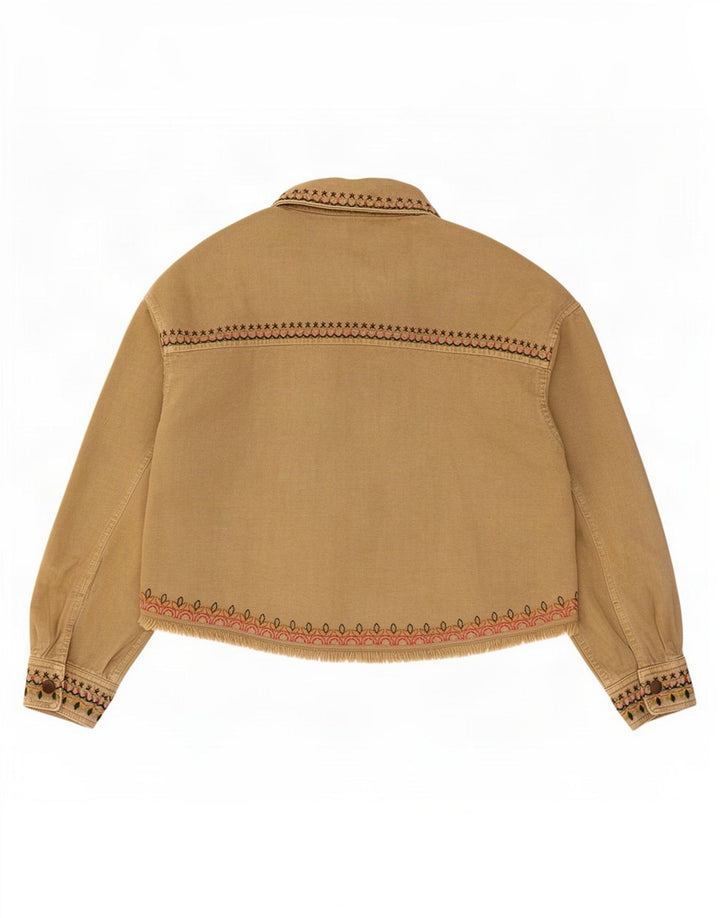 Zara Veste bomber surdimensionnée pour femme UK 10 Petit coton géométrique beige