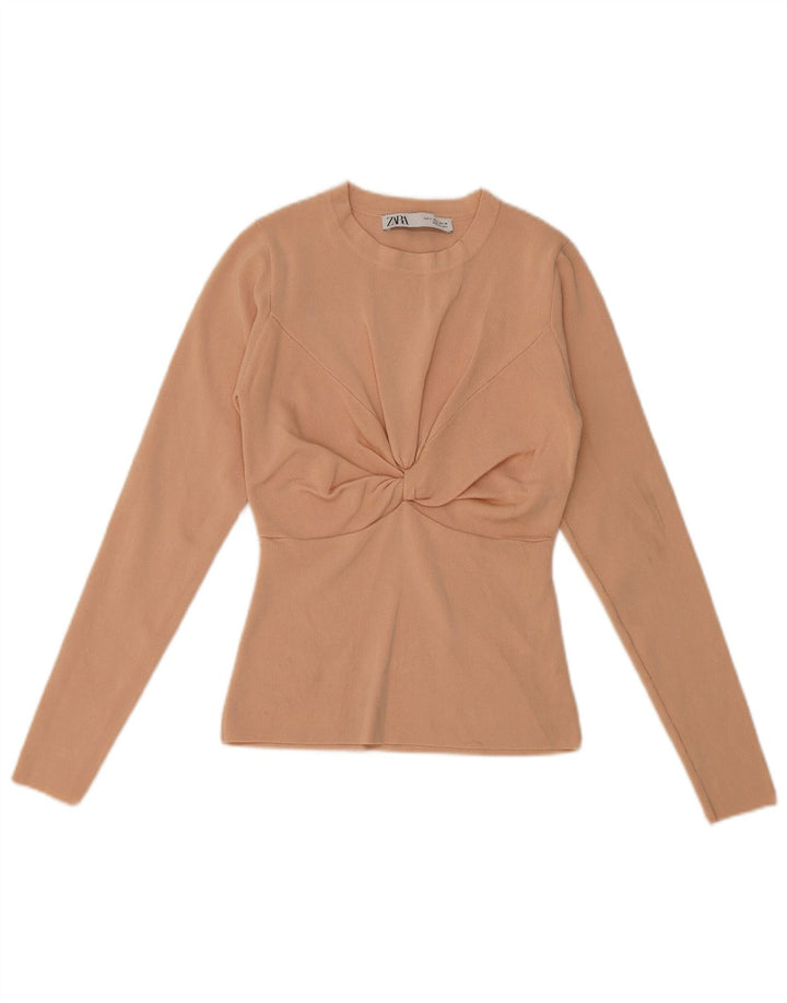 Zara Femme Top Manches Longues UK 8 Small Beige Viscose