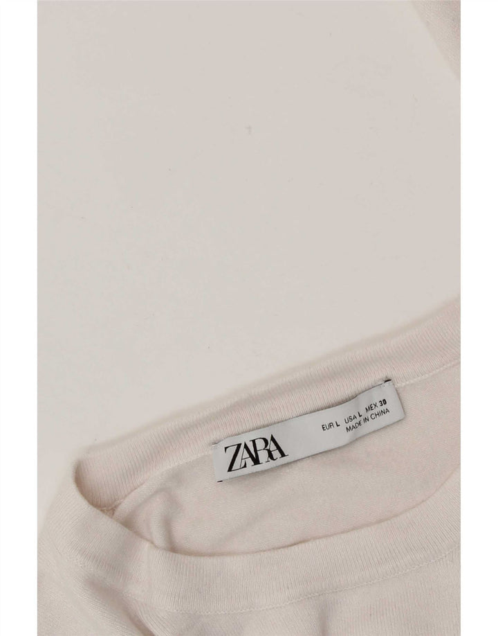 Zara Pull ras du cou pour femme UK 14 Large Blanc