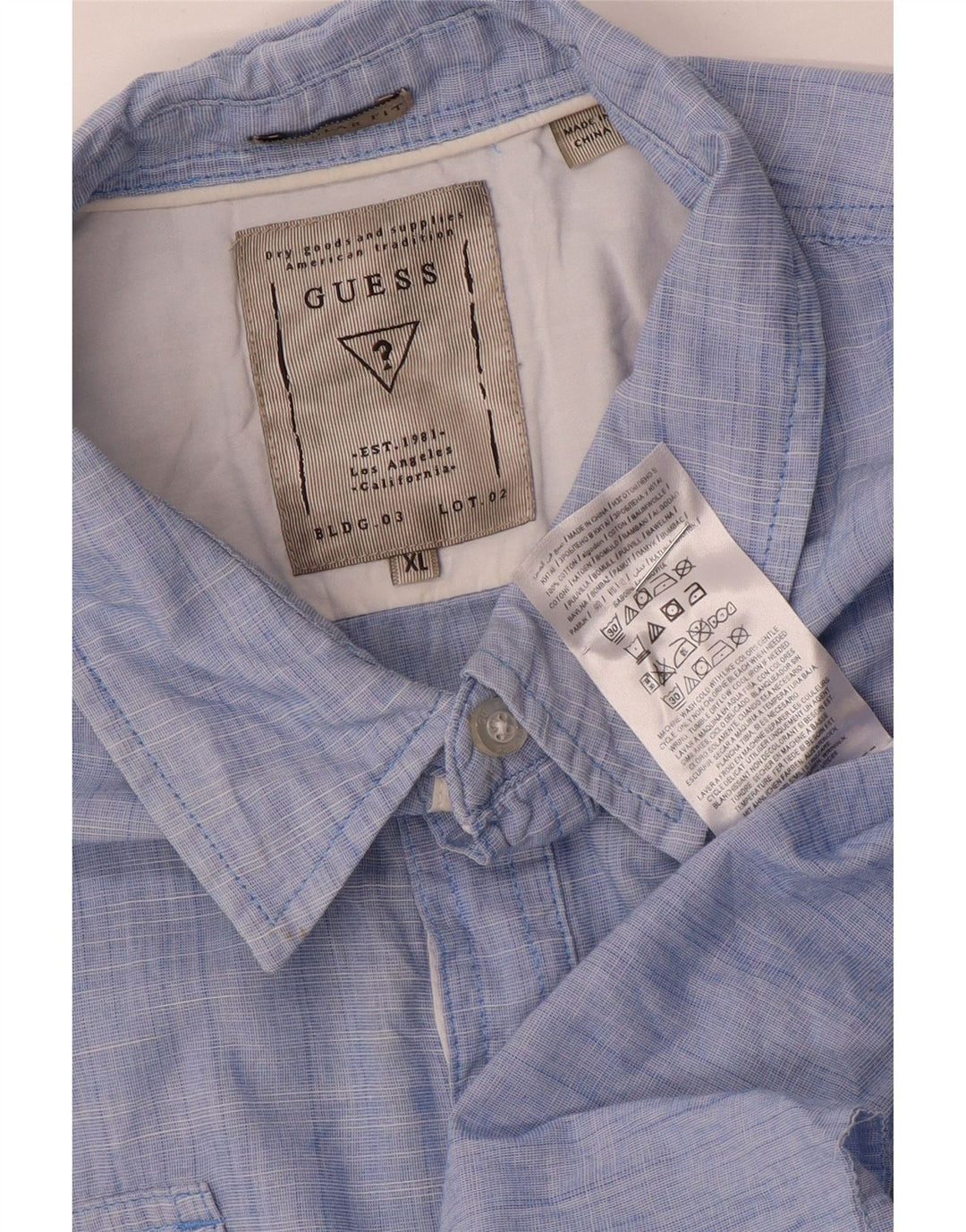 Guess Chemise pull coupe classique pour hommes XL Bleu Coton