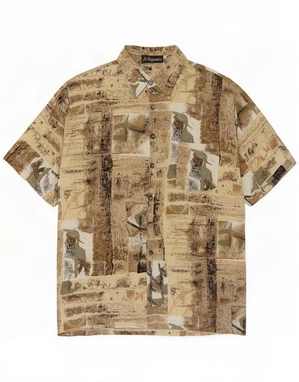Chemise vintage à manches courtes pour homme 2XL en coton marron