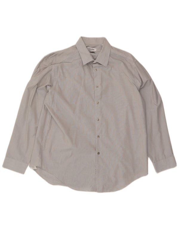 Calvin Klein Chemise slim fit pour homme Taille 17 XL Gris à fines rayures